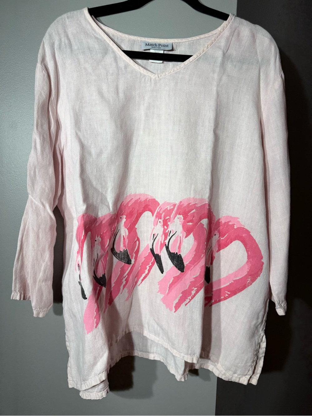 Match Point Pink Flamingo Print V-Neck Tunic